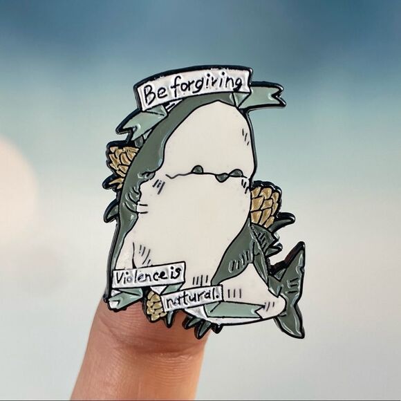 Shark Be Forgiving Enamel Pin/ Brooch Lapel - Picture 1 of 6